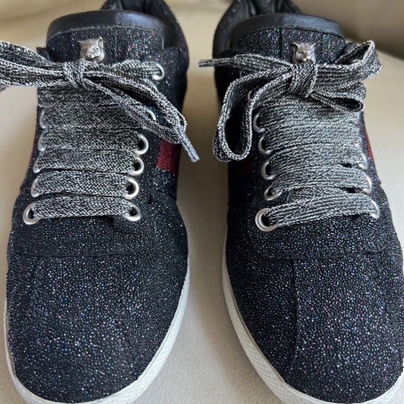 Authenticated Gucci Bambi Web Glitter Stud Black Silver Sneaker Size 36 - Picture 4 of 11